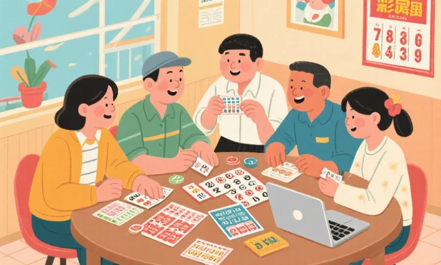 彩民分析彩票号码的场景插画